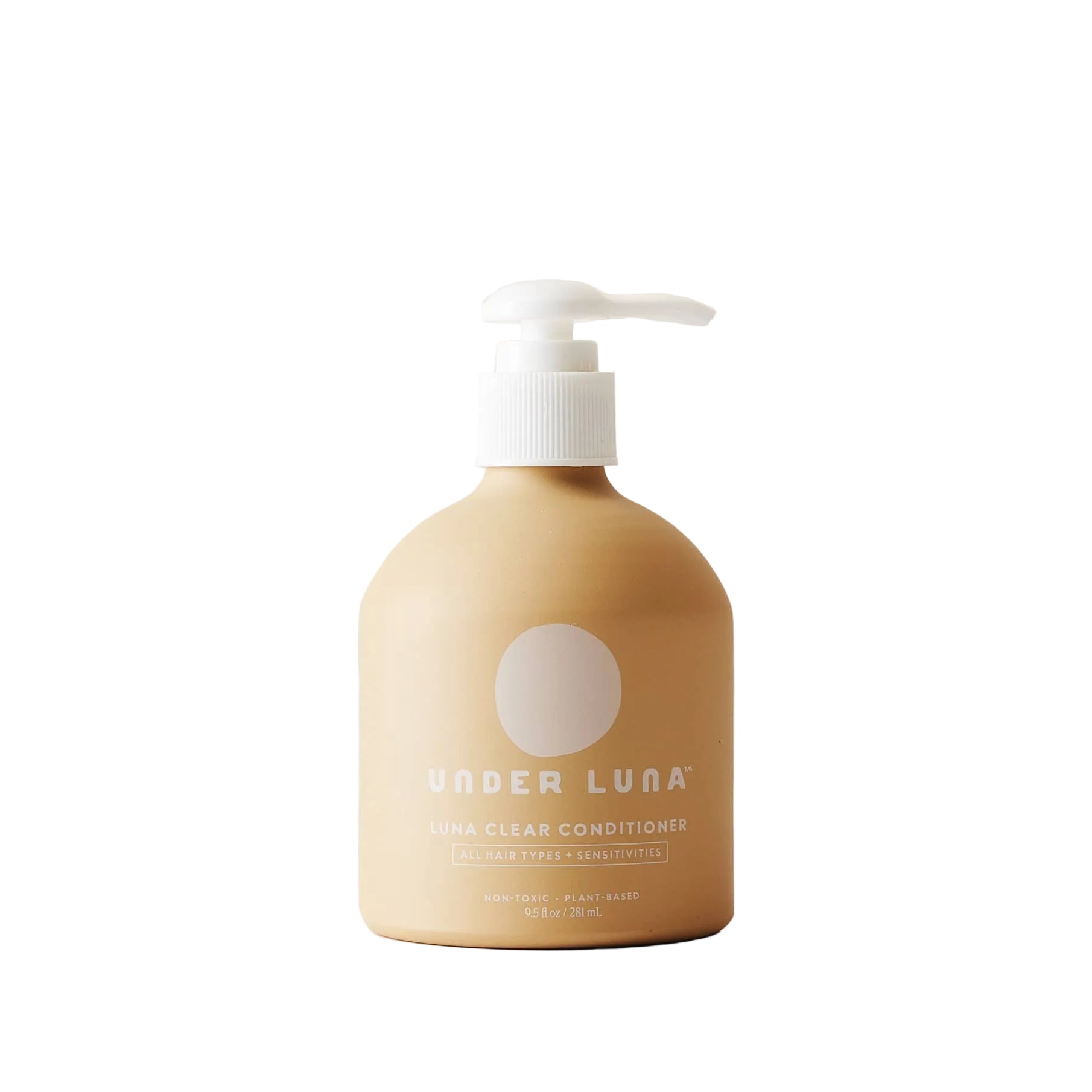 Beige bottle with pump labeled 'Under Luna' a natural fragrance free and essential oil free hair conditioner