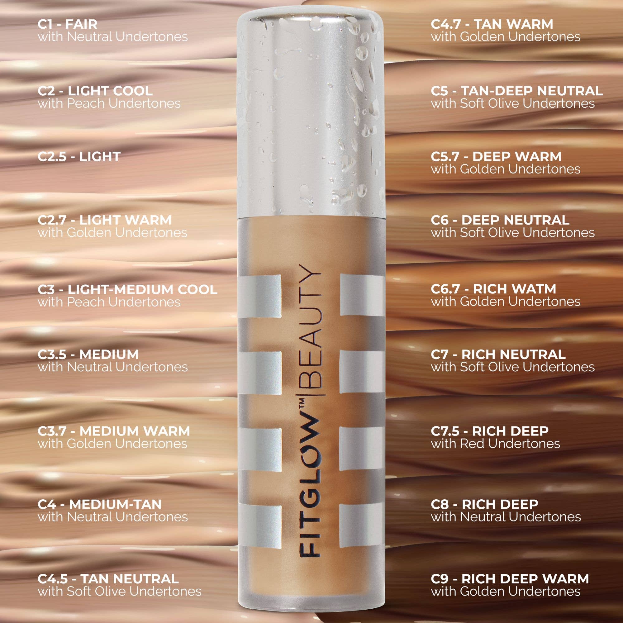 Fitglow Beauty - Conceal + Full Coverage Skin Treatment Face Concealer: C4.7 - Tan Warm with Golden Undertones