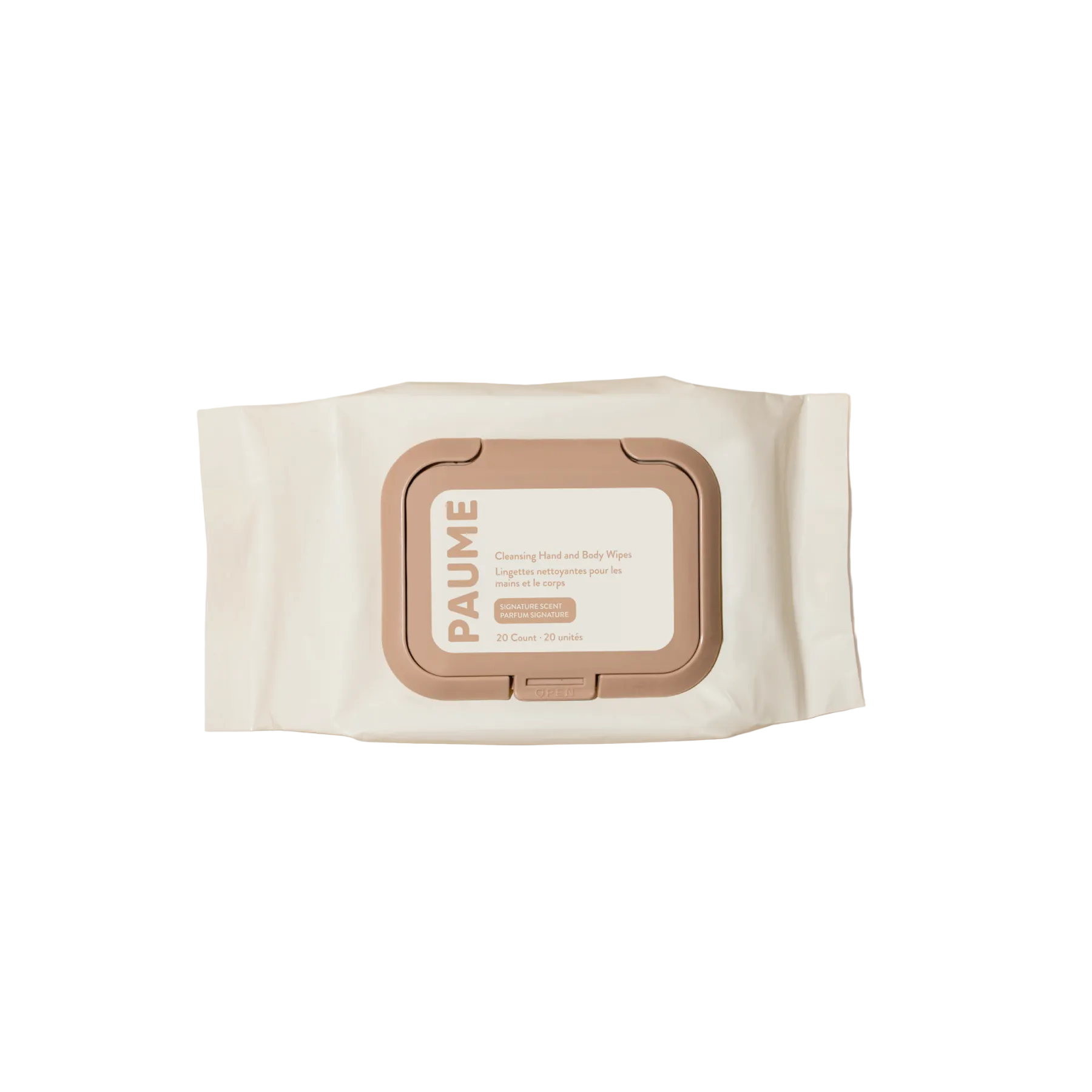PAUME facial wipes on a beige background