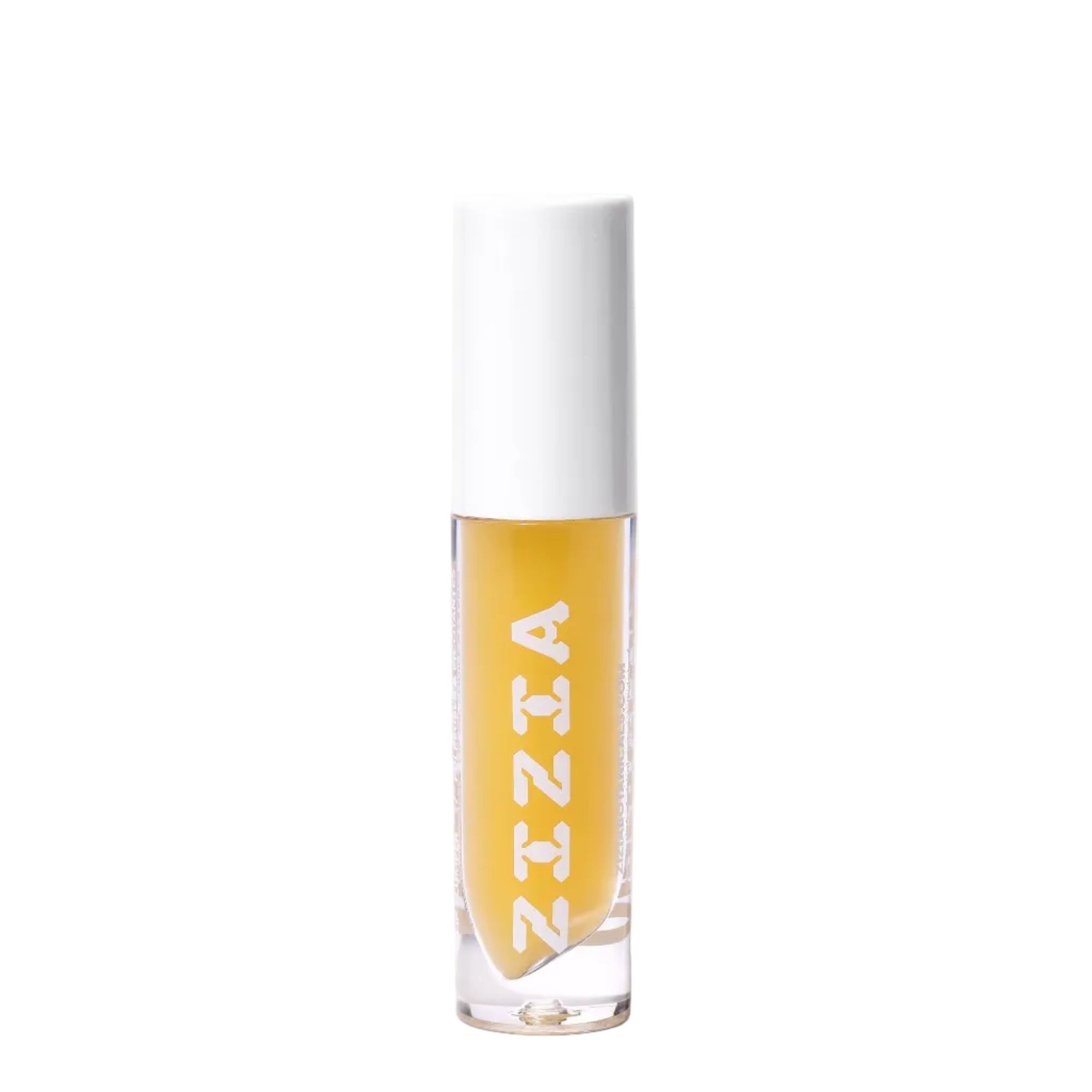 Lip gloss with 'ZIZZIA' branding on a light gray background