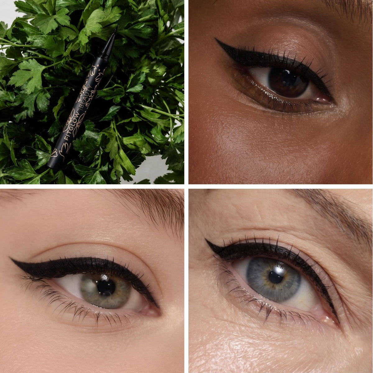 Fitglow Liquid Eyeliner with lupine protein, horsetail plant extract and rice bran wax to condition lashes