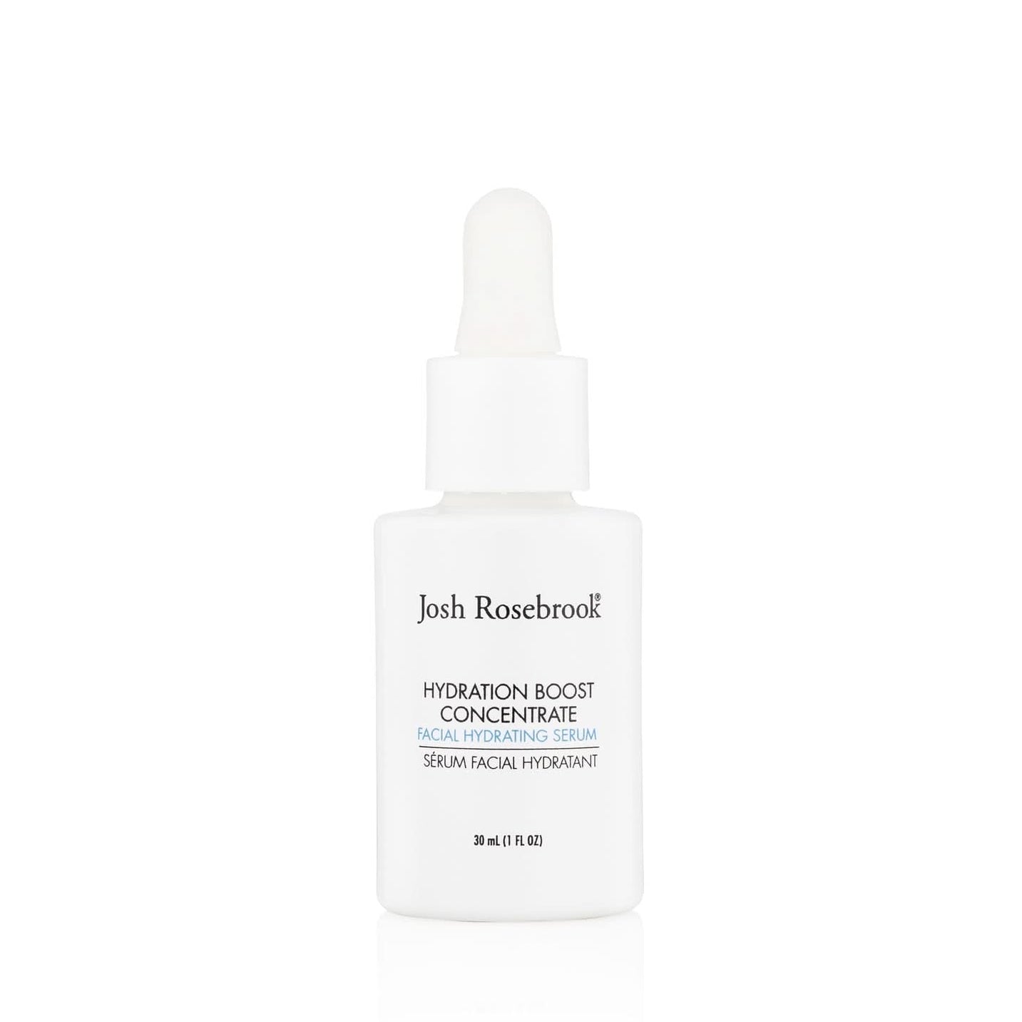 White skincare serum bottle with 'Josh Rosebrook' branding on a white background